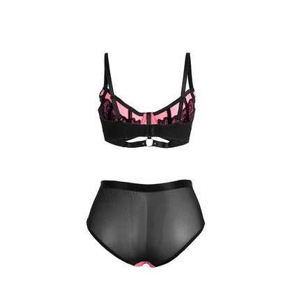 SUBBLIME - 955571 ENSEMBLE SOUTIEN-GORGE EN CUIR VERNI ROSE AVEC FERMETURE ÉCLAIR S/M